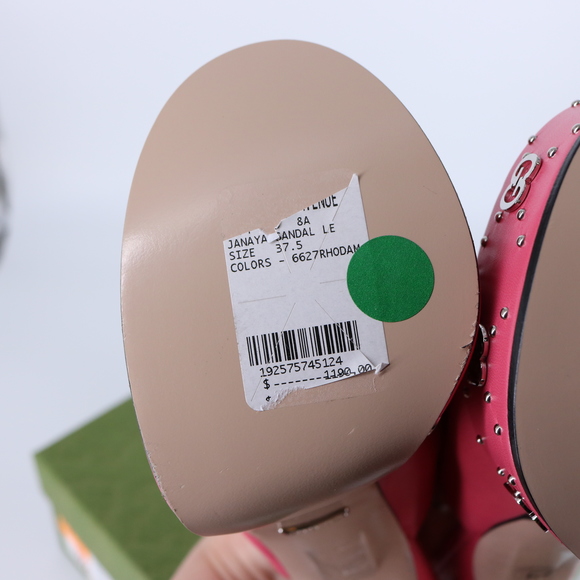 Gucci  37.5 Janaya Logo Studded pink GG Platform Heels Mules E800 - Picture 6 of 14